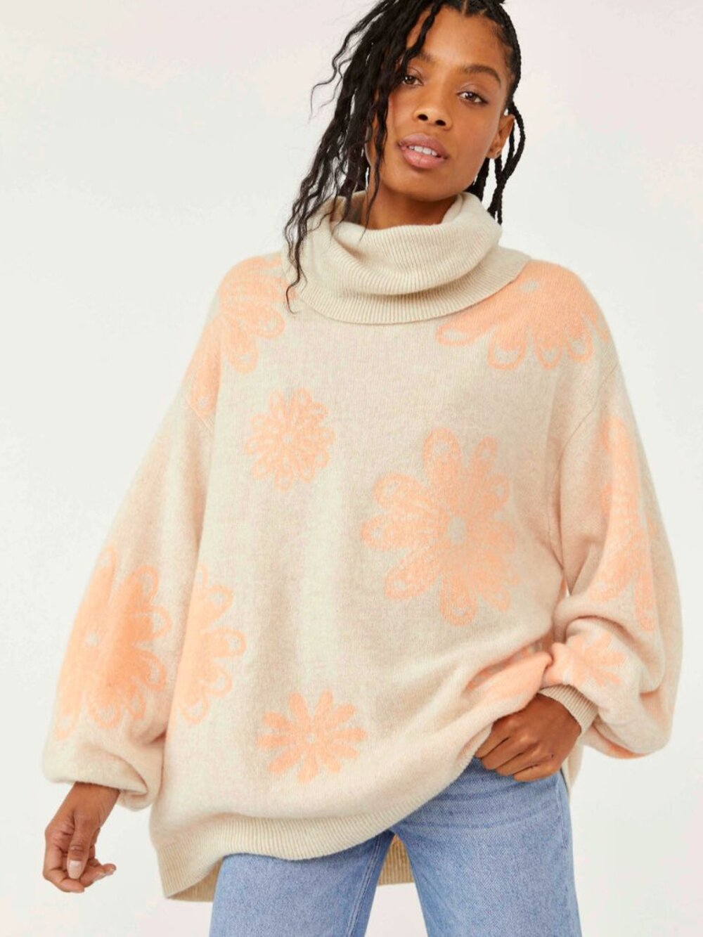 NWT Free People Women's Daisy Chain Cashmere Tunic Sweater in Coral Size XS